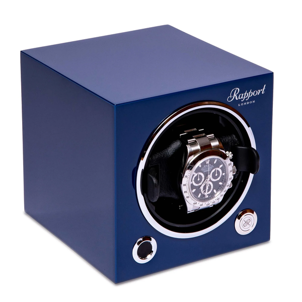 Rapport-Admiral-Blue-Wooden-Evo-Cube-Single-Watch-Winder-EVO42-Left