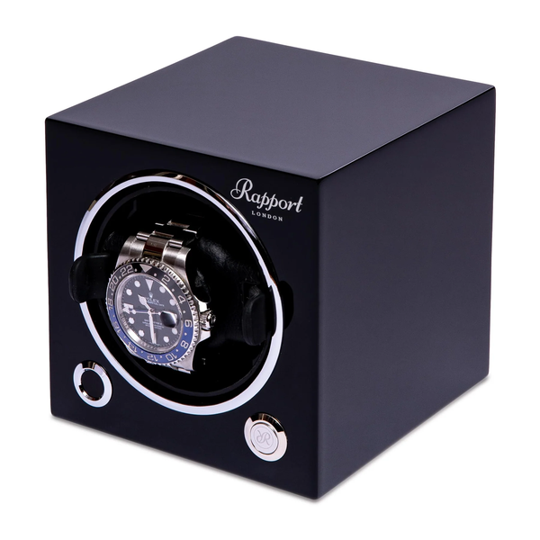 Rapport-Glossy-Black-Wooden-Evo-Cube-Single-Watch-Winder-EVO40-Right