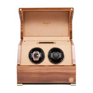 Rapport-Walnut-Wooden-Perpetua-III-Dual-Watch-Winder-W582-Front-Open