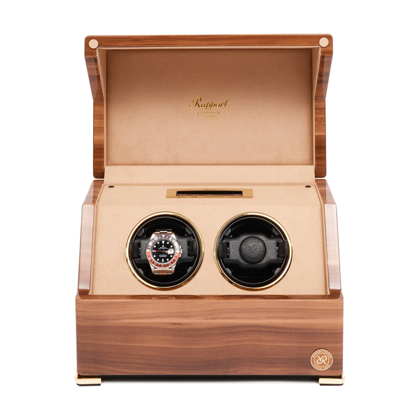 Rapport-Walnut-Wooden-Perpetua-III-Dual-Watch-Winder-W582-Front-Open